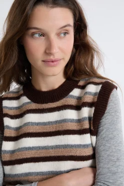 Pull sans manches à rayures