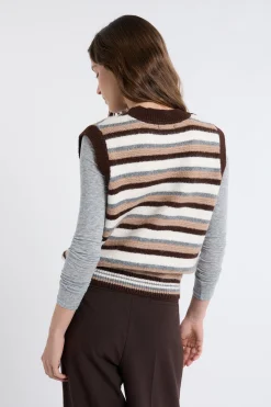 Pull sans manches à rayures
