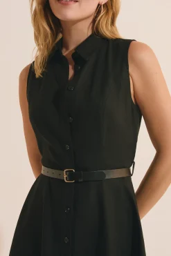 Robe courte boutonnée en lin mélangé