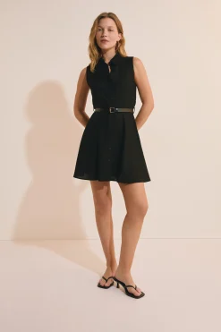 Robe courte boutonnée en lin mélangé