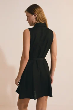 Robe courte boutonnée en lin mélangé