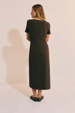 Robe longue drappée en coton avec fente