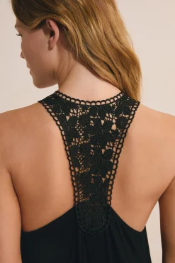 Robe longue fendue avec détail dentelle au dos