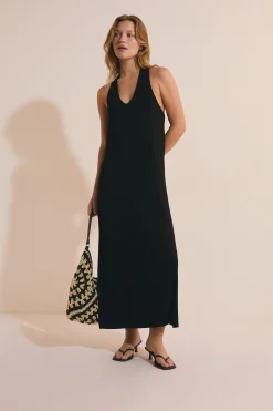 Robe longue fendue avec détail dentelle au dos