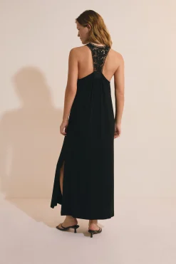 Robe longue fendue avec détail dentelle au dos