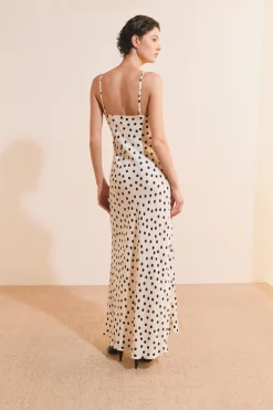 Robe longue à fines bretelles à pois