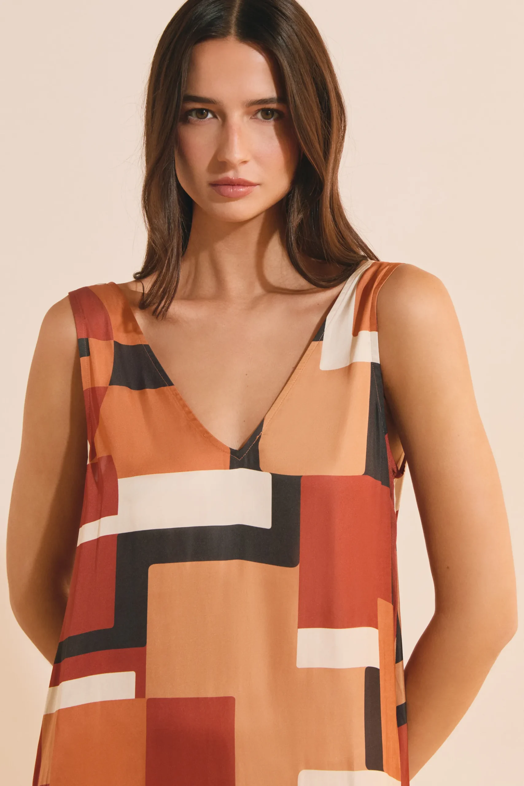 Robe longue à imprimé géométrique