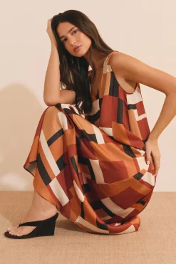 Robe longue à imprimé géométrique