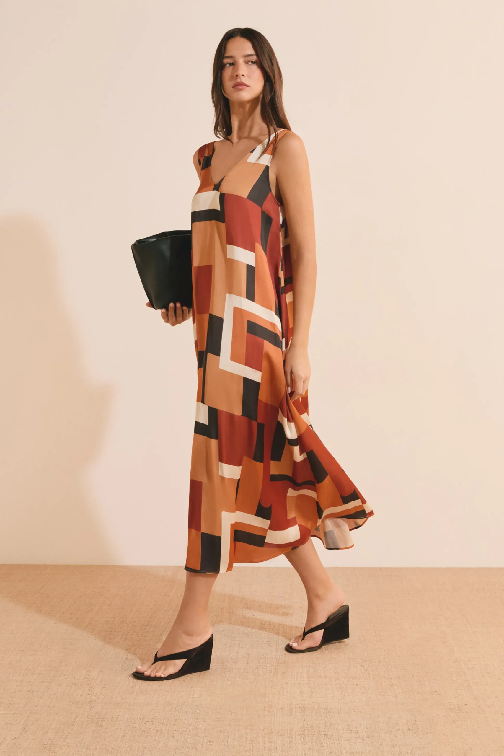 Robe longue à imprimé géométrique
