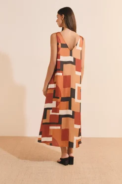 Robe longue à imprimé géométrique