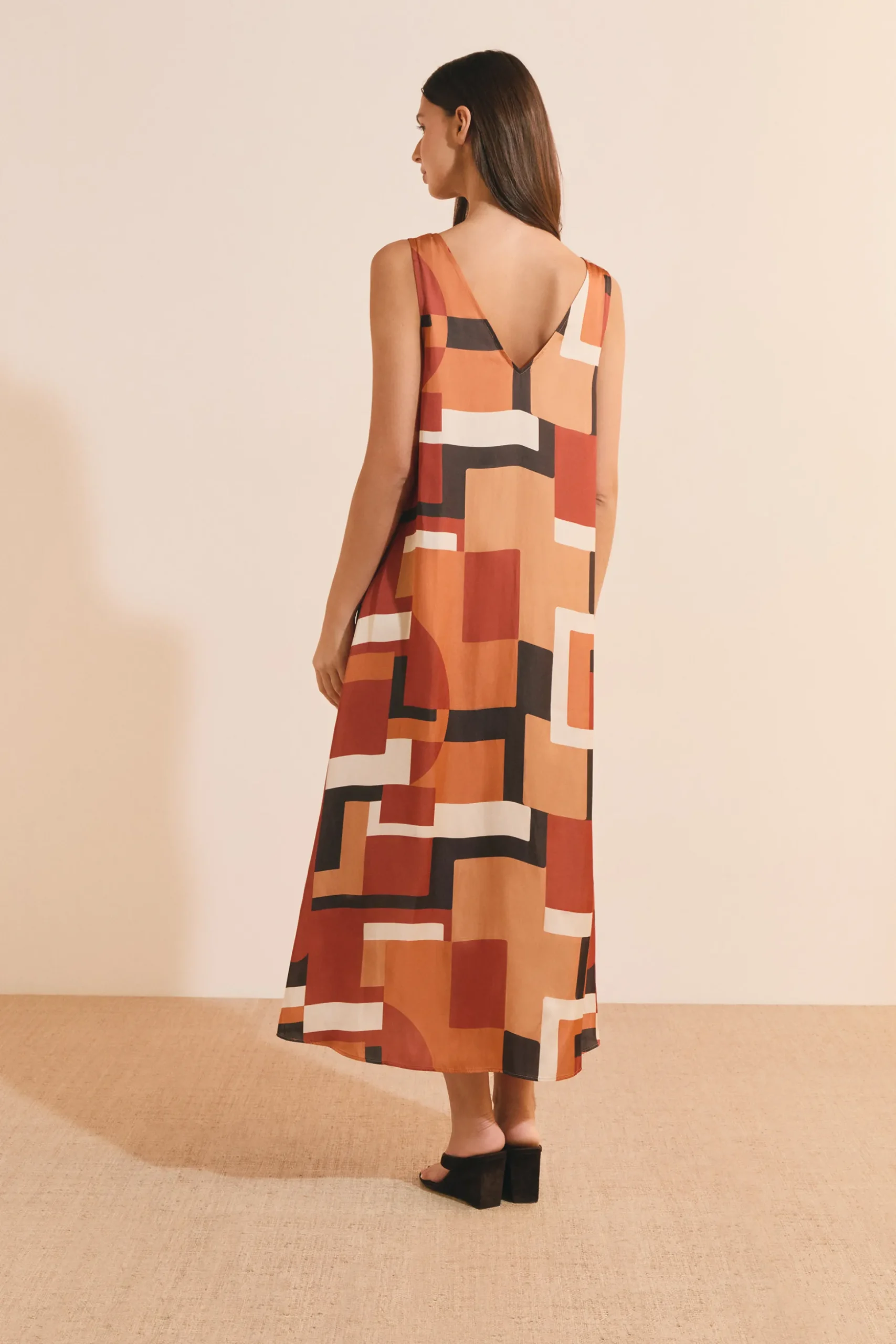 Robe longue à imprimé géométrique