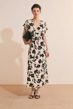 Robe longue à motifs avec décolleté V