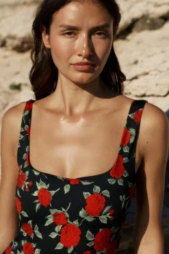 Robe midi avec fente à motif floral