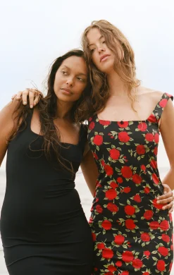 Robe midi avec fente à motif floral