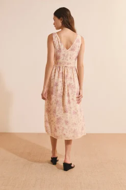 Robe midi col V à motifs