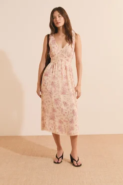 Robe midi col V à motifs