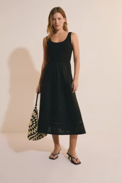 Robe midi en coton détail broderie anglaise