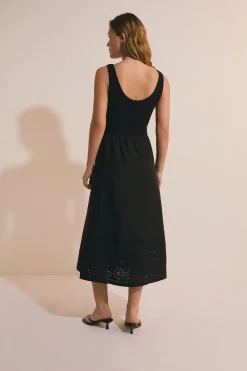 Robe midi en coton détail broderie anglaise