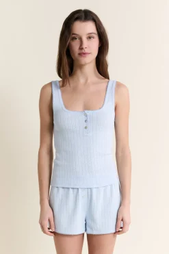 Short de pyjama en coton en pointelle