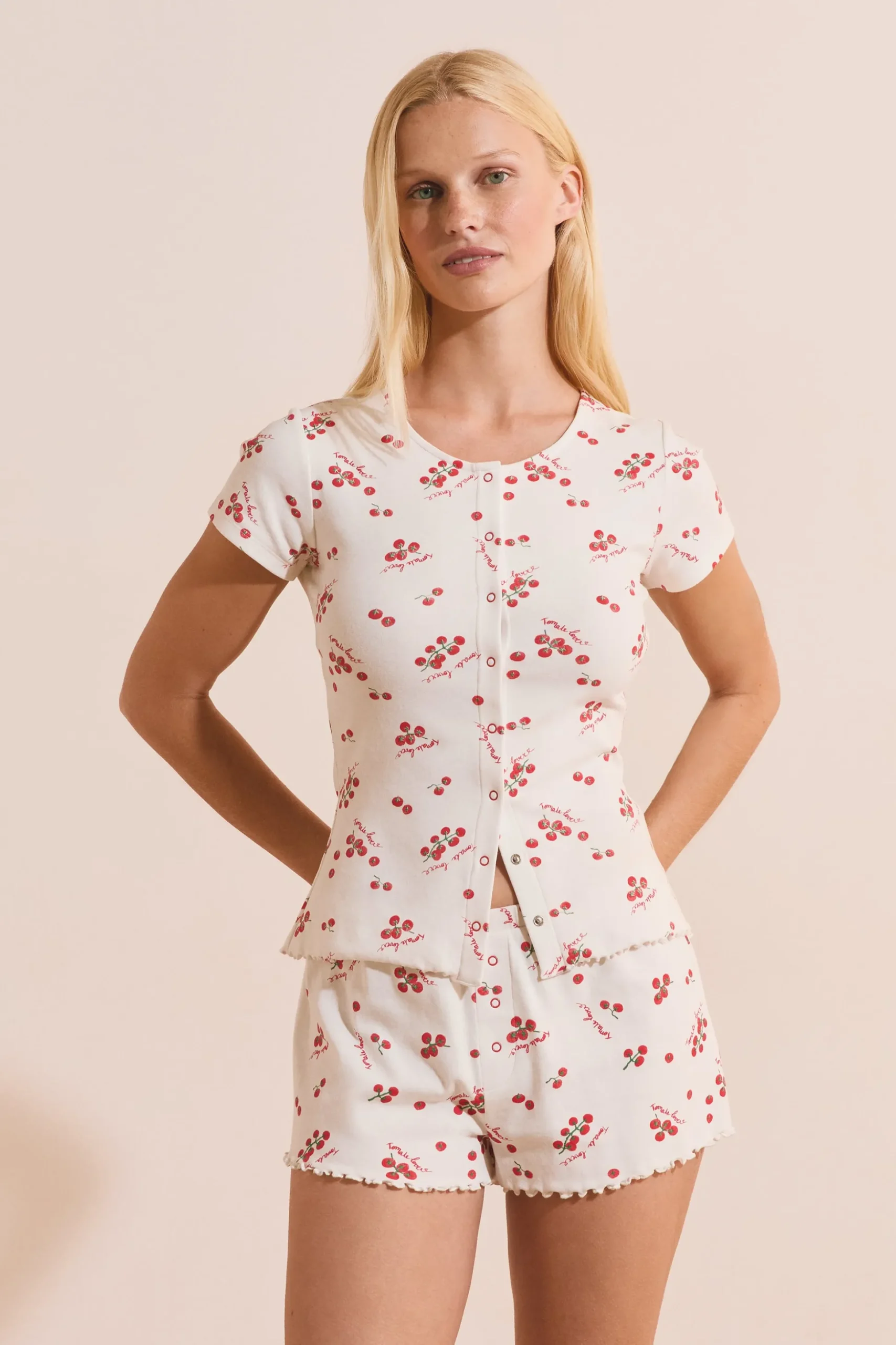 Short de pyjama en coton à motifs tomates