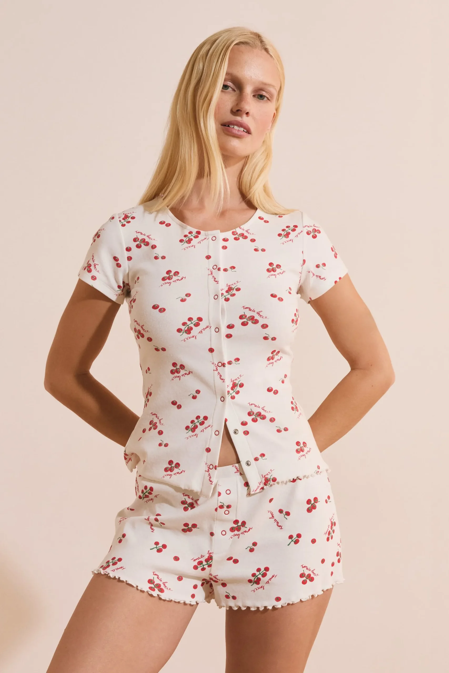 Short de pyjama en coton à motifs tomates