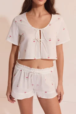 Short de pyjama en coton à motifs cerises