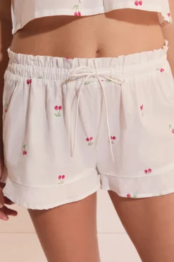 Short de pyjama en coton à motifs cerises