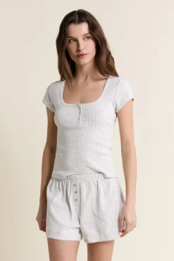Short de pyjama en coton pointelle