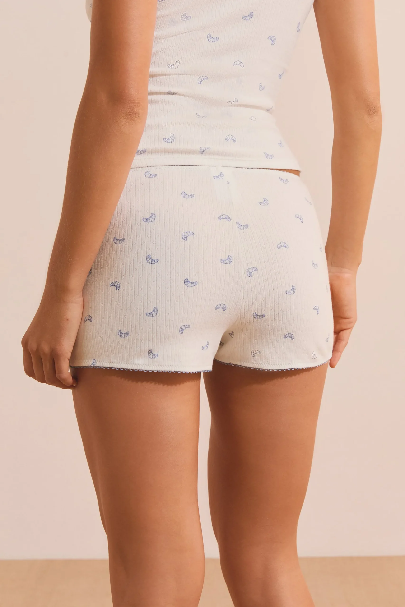 Short de pyjama en coton pointelle à motifs croissants