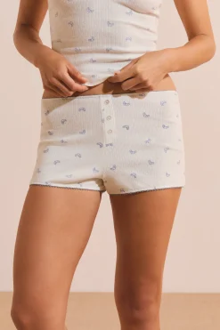 Short de pyjama en coton pointelle à motifs croissants