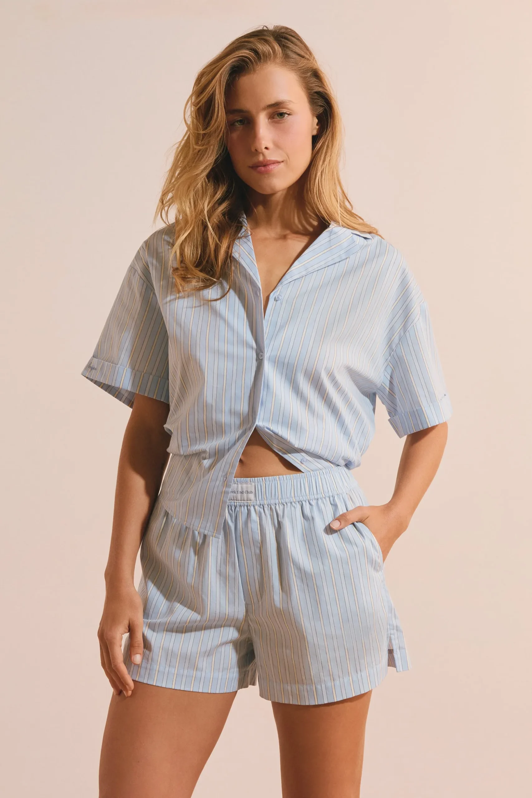 Short de pyjama en coton à rayures