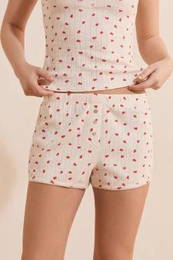 Short de pyjama en pointelle à motifs fraises