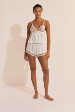 Short de pyjama en satin avec broderie coeurs