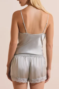 Short de pyjama en soie détails dentelle