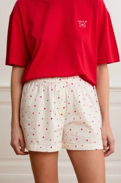 Short de pyjama à motifs cœurs avec coton