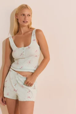 Short de pyjama à motifs en coton pointelle