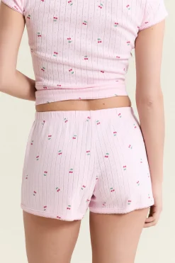 Short de pyjama à motifs en coton en pointelle