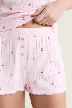 Short de pyjama à motifs en coton en pointelle