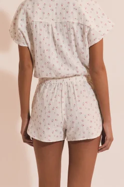 Short de pyjama à motifs fleuris en gaze de coton