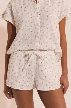 Short de pyjama à motifs fleuris en gaze de coton
