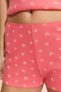 Short de pyjama à motifs fleurs gaufré