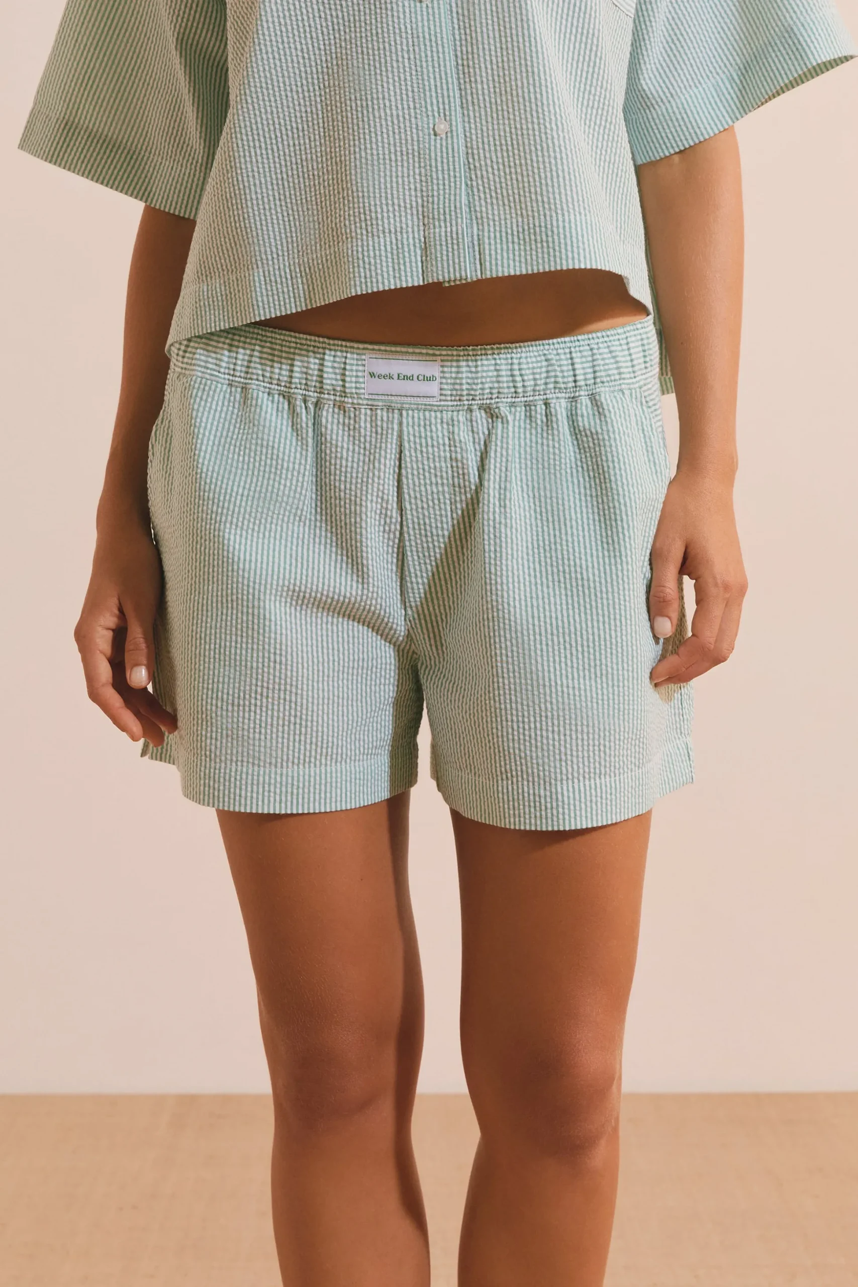 Short de pyjama à rayures avec coton gaufré