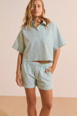 Short de pyjama à rayures avec coton gaufré