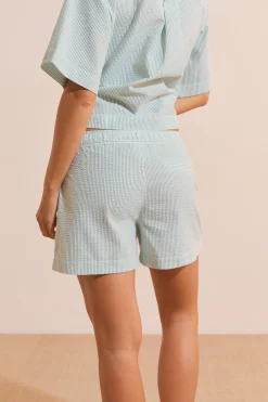 Short de pyjama à rayures avec coton gaufré