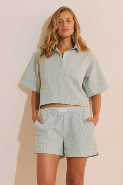 Short de pyjama à rayures avec coton gaufré