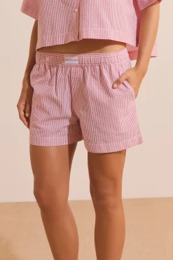 Short de pyjama à rayures avec coton gaufré