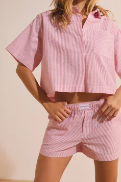 Short de pyjama à rayures avec coton gaufré