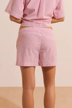 Short de pyjama à rayures avec coton gaufré