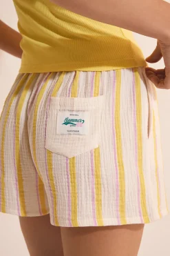 Short de pyjama à rayures en gaze de coton
