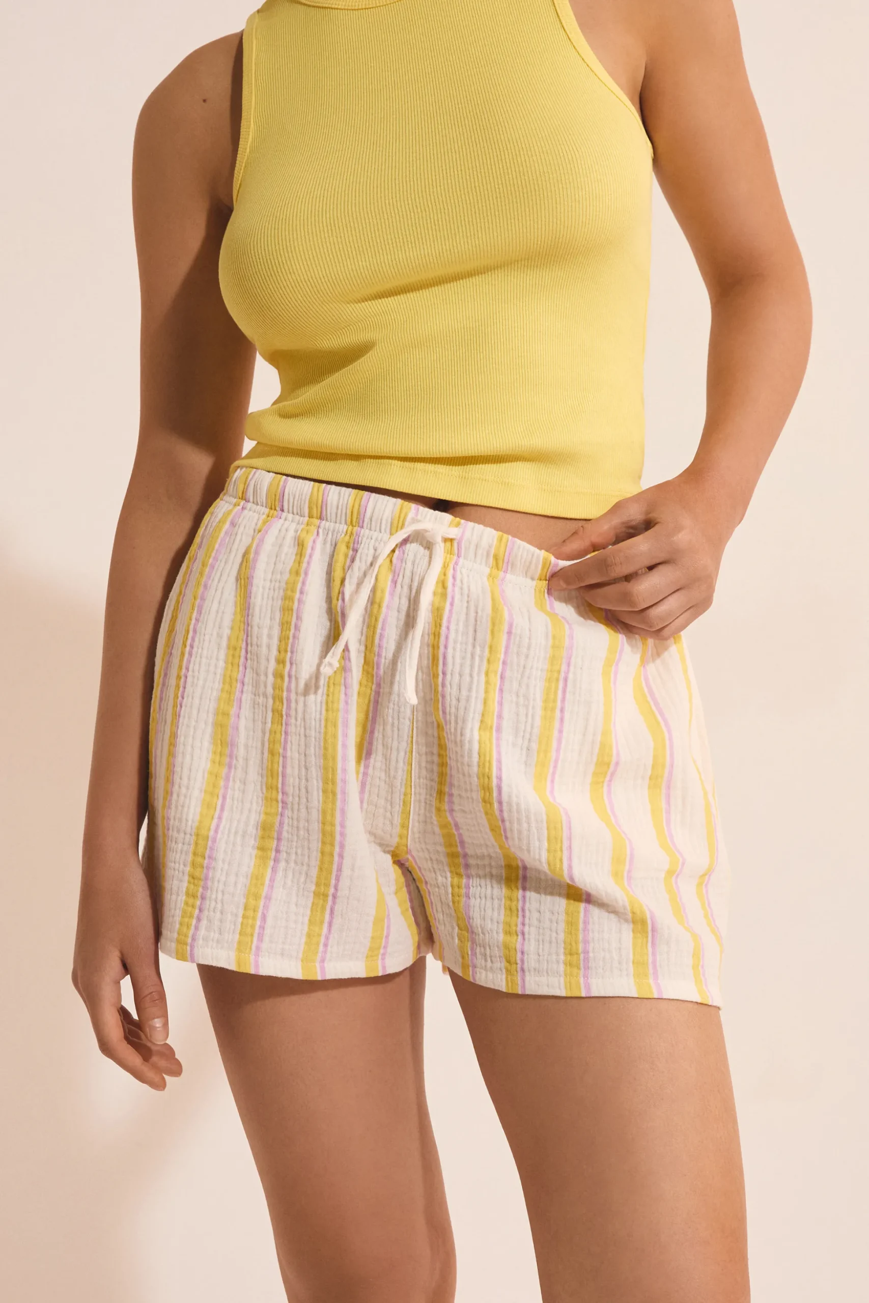 Short de pyjama à rayures en gaze de coton